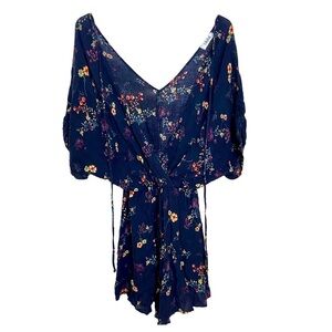 Lilyful | Blue Floral | Sleeveless Shorts | Leisure Bib Pants Coverall One-Piece